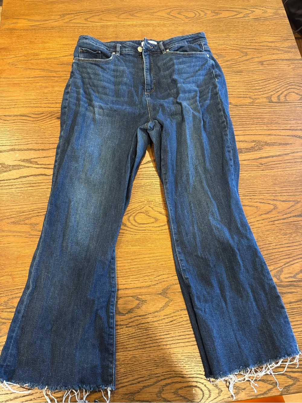 LOFT Dark Blue Flare Jeans with Raw Hem